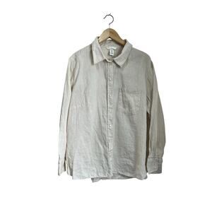 H&M 100% Linen Beige Button Down Blouse XL Minimalist Capsule
